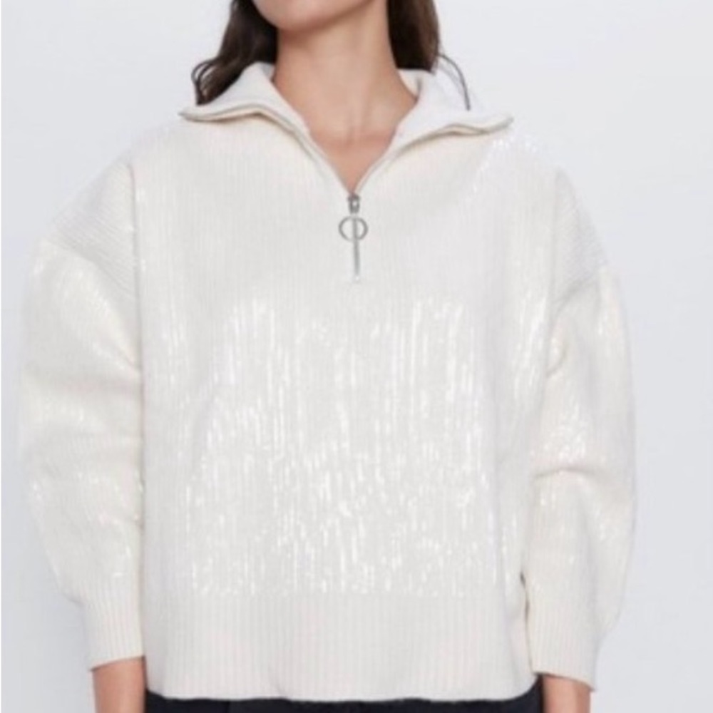 ZARA Sequin Turtleneck Sweater with Zipper - SMALL